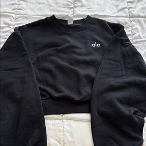 ALO Yoga Black Crewneck Sweatshirt with White Logo